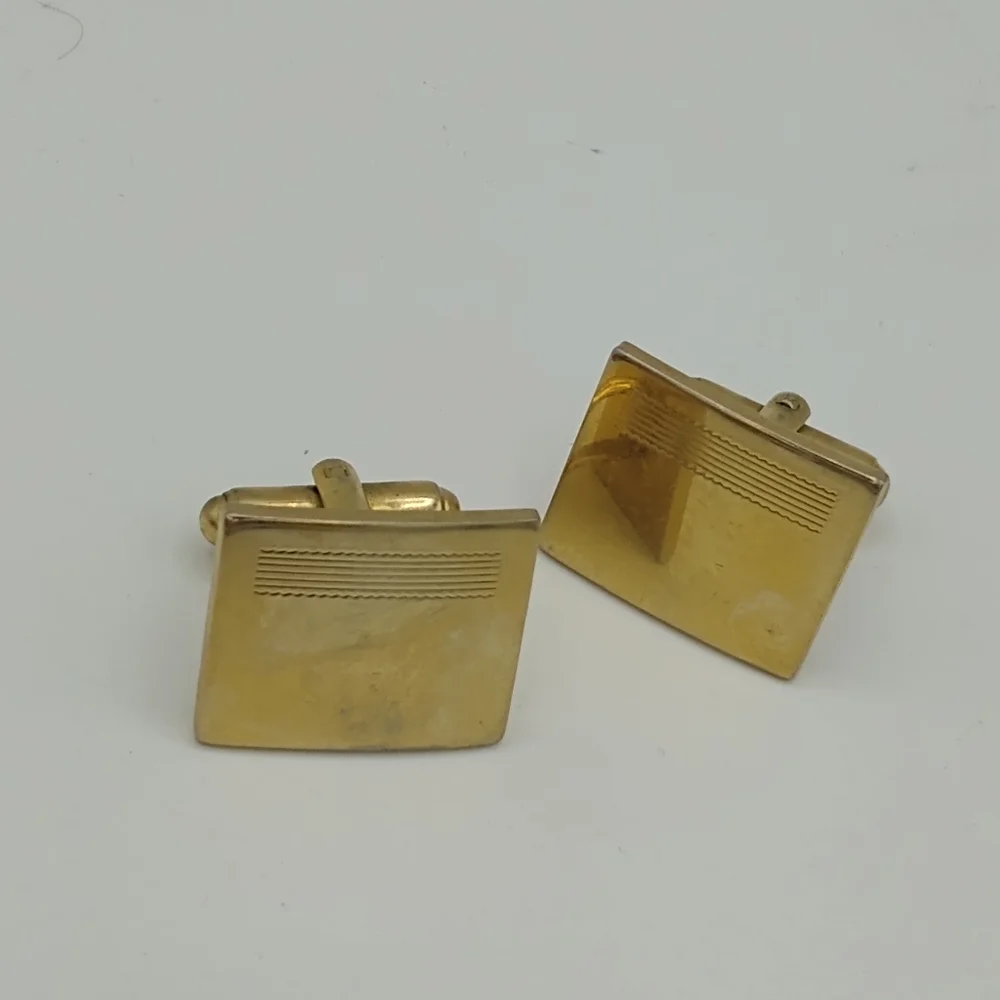 Flex Let Quality Engraved Gold tone Signed Cufflinks Midcentury Vintage